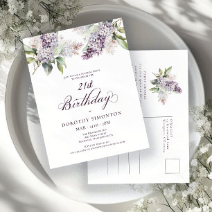 SURPRISE PARTY 21st Birthday Purple Lilac Floral Invitation Postcard