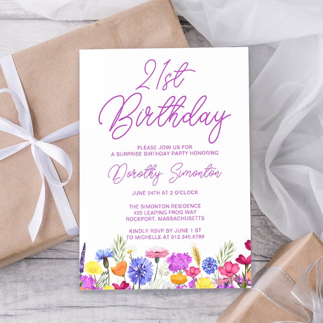 SURPRISE PARTY 21st Birthday Purple Wildflower Invitation (Creator Uploaded)