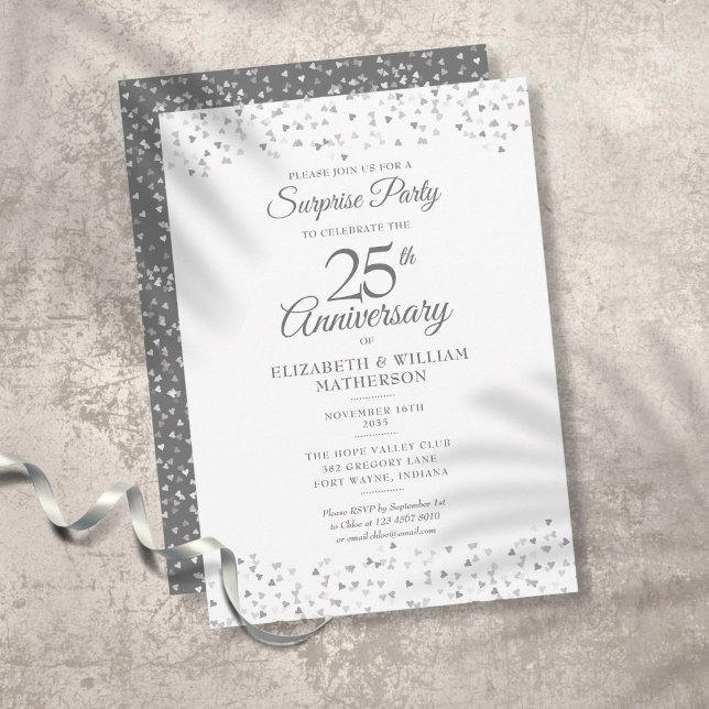 Surprise Party 25th Anniversary Silver Love Hearts Invitation (Creator Uploaded)