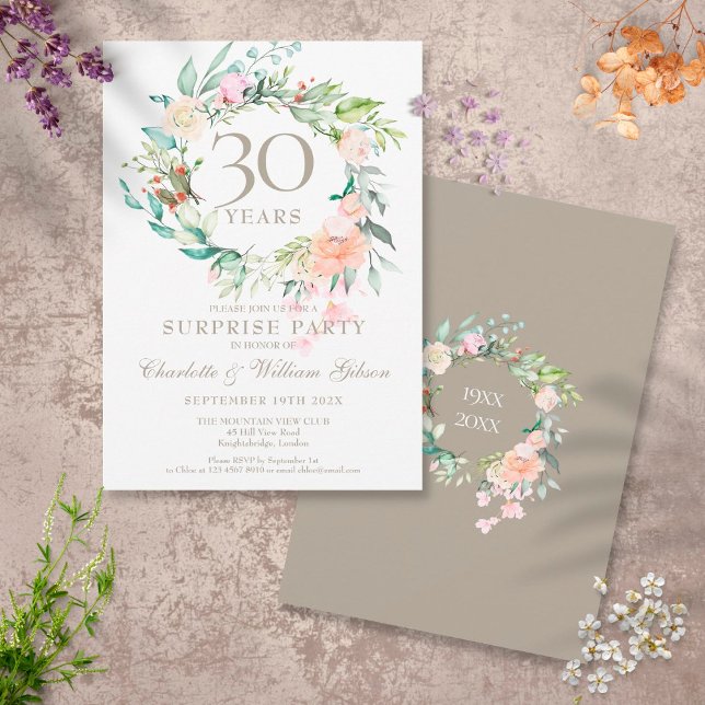 Surprise Party 30th Anniversary Roses Garland  Invitation (Creator Uploaded)