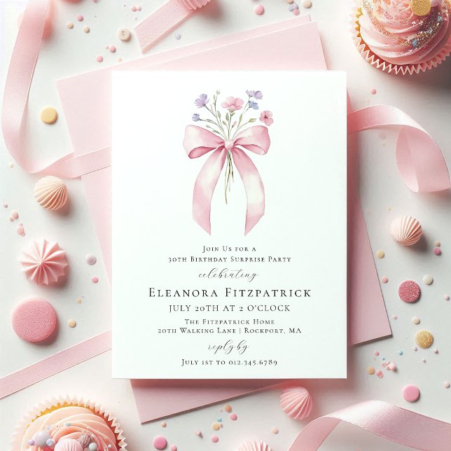 SURPRISE PARTY 30th Birthday Bow Wildflower Invitation (Creator Uploaded)