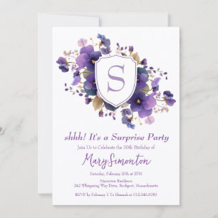 SURPRISE PARTY 30th Birthday Party Monogram Crest Invitation