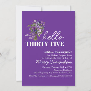SURPRISE PARTY 35th Birthday Purple Floral Bouquet Invitation