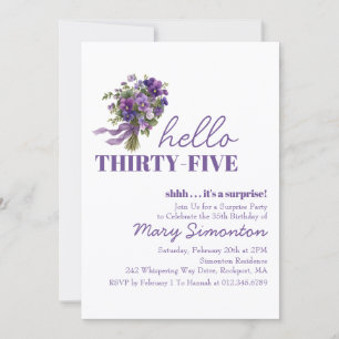 SURPRISE PARTY 35th Birthday Purple Floral Bouquet Invitation