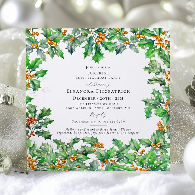 SURPRISE PARTY 40th Birthday December Birth Flower Invitation (Creator Uploaded)