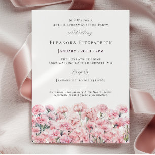 SURPRISE PARTY 40th Birthday Pink Carnation Floral Invitation