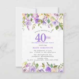 SURPRISE PARTY 40th Birthday Pretty Purple Floral Invitation
