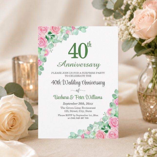 Surprise Party 40th Wedding Anniversary Roses Invitation (Creator Uploaded)