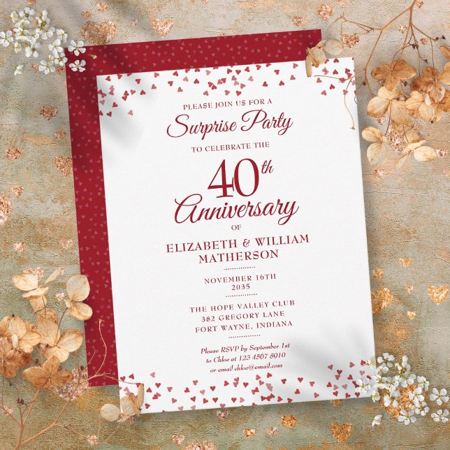 Surprise Party 40th Wedding Anniversary Ruby Heart Postcard (Surprise Party 40th Wedding Anniversary Ruby Heart Postcard)