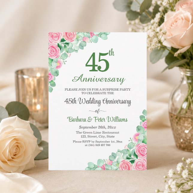 Surprise Party 45th Wedding Anniversary Roses Invitation (Creator Uploaded)