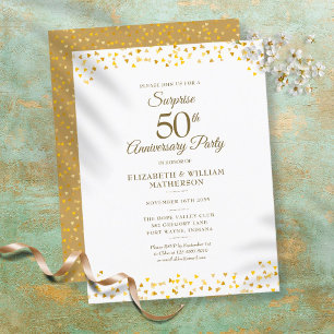 Surprise Party 50th Anniversary Golden Hearts  Announcement Postcard