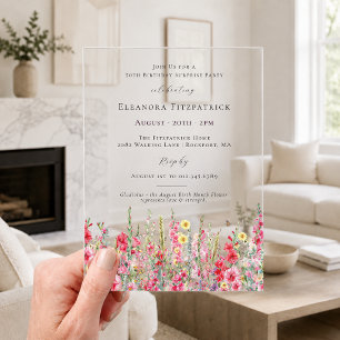 SURPRISE PARTY 50th Birthday August Birth Flower Acrylic Invitations