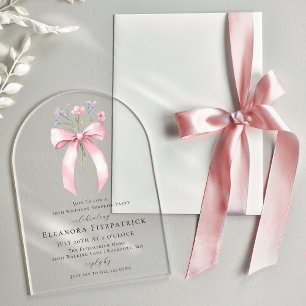 SURPRISE PARTY 50th Birthday Bow Wildflower Arch Acrylic Invitations