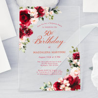 SURPRISE PARTY 50th Birthday Red Rose Pink Peony