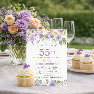SURPRISE PARTY 55th Birthday Pretty Purple Floral Invitation