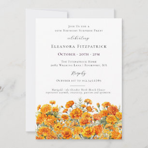 SURPRISE PARTY 55th Marigold October Birth Flower Invitation