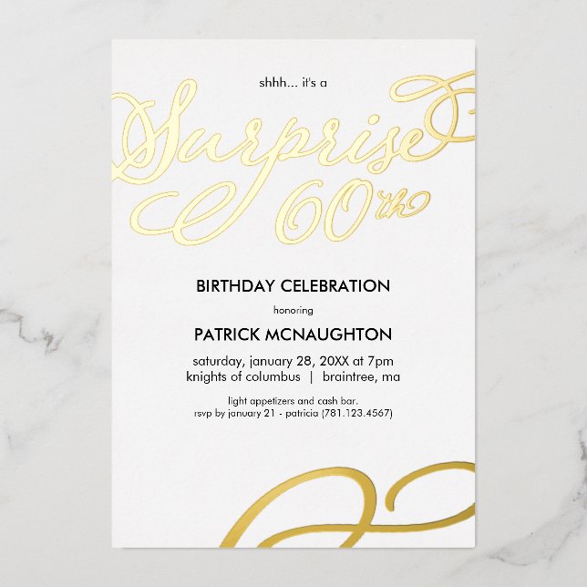 Surprise Party 60th Birthday Gold Foil Invitation (Front)