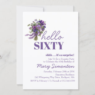 SURPRISE PARTY 60th Birthday Purple Floral Bouquet Invitation