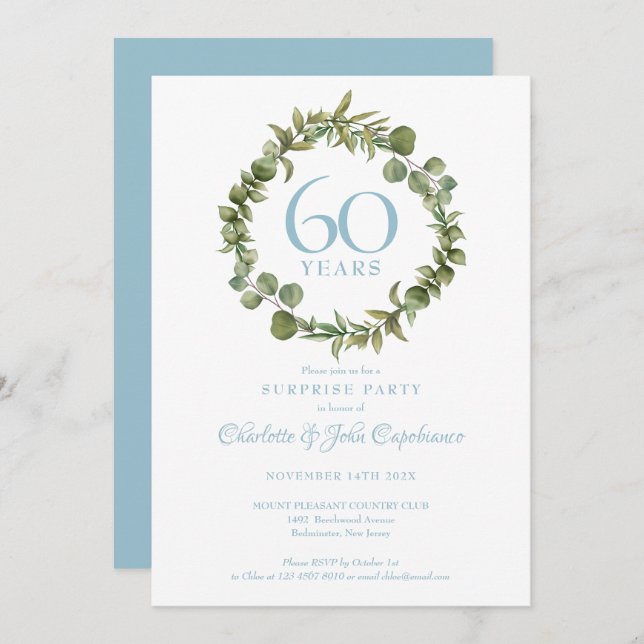 Surprise Party 60th Diamond Anniversary Greenery Invitation (Front/Back)