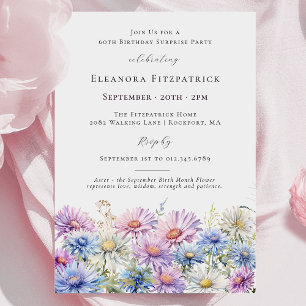 SURPRISE PARTY 60th September Birth Month Flower Invitation