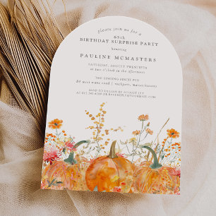 SURPRISE PARTY 65th Birthday Pumpkin Wildflower Invitation
