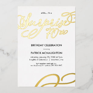 Surprise Party 70th Birthday Gold Foil Invitation