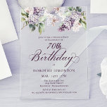 SURPRISE PARTY 70th Birthday Purple Lilac Floral Acrylic Invitations<br><div class="desc">Soft watercolor purple lilacs create a pretty spring surprise party birthday invitation. The typography adds an elegant aesthetic. It is part of the Purple Spring Lilac Flower collection. It lets you choose a theme and then easily create a unique invitation suite, welcome signs and party decorations. Party planning becomes fun...</div>
