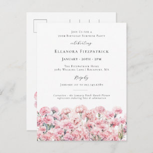 SURPRISE PARTY 70th Carnation January Birth Flower Invitation Postcard