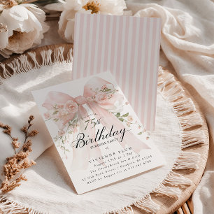 SURPRISE PARTY 75th Birthday Elegant Pink Floral I Invitation