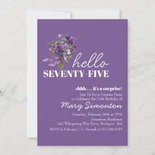 SURPRISE PARTY 75th Birthday Purple Floral Bouquet Invitation