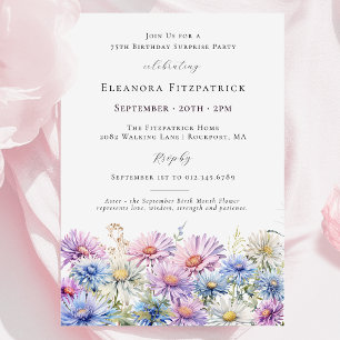 SURPRISE PARTY 75th September Birth Month Flower Invitation
