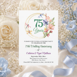 Surprise Party 75th Wedding Anniversary Floral Invitation