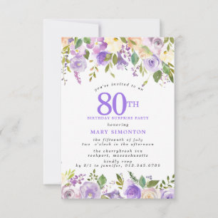 SURPRISE PARTY 80th Birthday Pretty Purple Floral Invitation