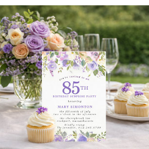SURPRISE PARTY 85th Birthday Pretty Purple Floral Invitation