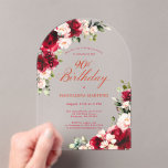 SURPRISE PARTY 90th Birthday Red Pink Floral Arch Acrylic Invitations<br><div class="desc">Red roses and blush pink peonies are nestled in dark green leaves on this birthday invitation. Classic script calligraphy lets your guests know it's a milestone birthday and who the birthday celebrant is. This item is part of the Red Rose Pink Peony collection. It contains the templates you can use...</div>