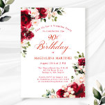 SURPRISE PARTY 90th Birthday Red Pink Floral Invitation<br><div class="desc">Red roses and blush pink peonies are nestled in dark green leaves on this birthday invitation. Classic script calligraphy lets your guests know it's a milestone birthday and who the birthday celebrant is. This item is part of the Red Rose Pink Peony collection. It contains the templates you can use...</div>