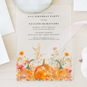 SURPRISE PARTY ACRYLIC 45TH Pumpkin Wildflower Acrylic Invitations