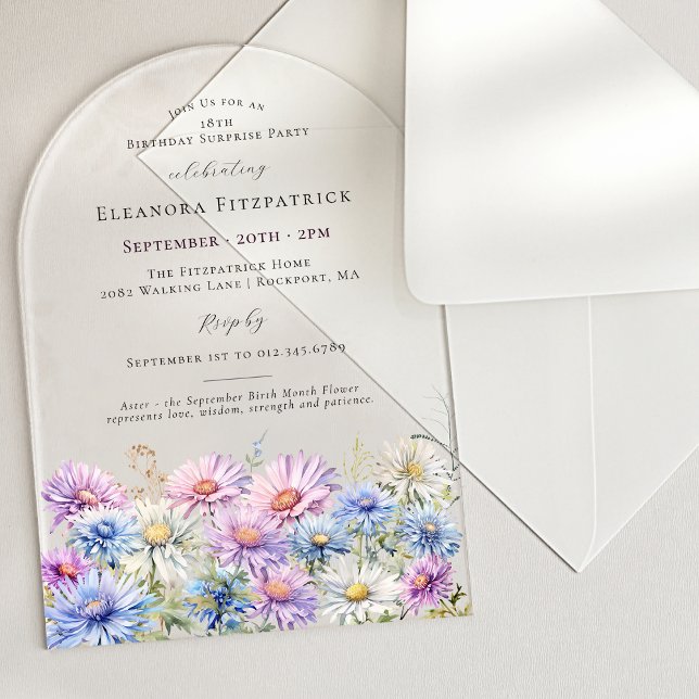 SURPRISE PARTY ARCH 18 September Birth Flower Acrylic Invitations (Creator Uploaded)
