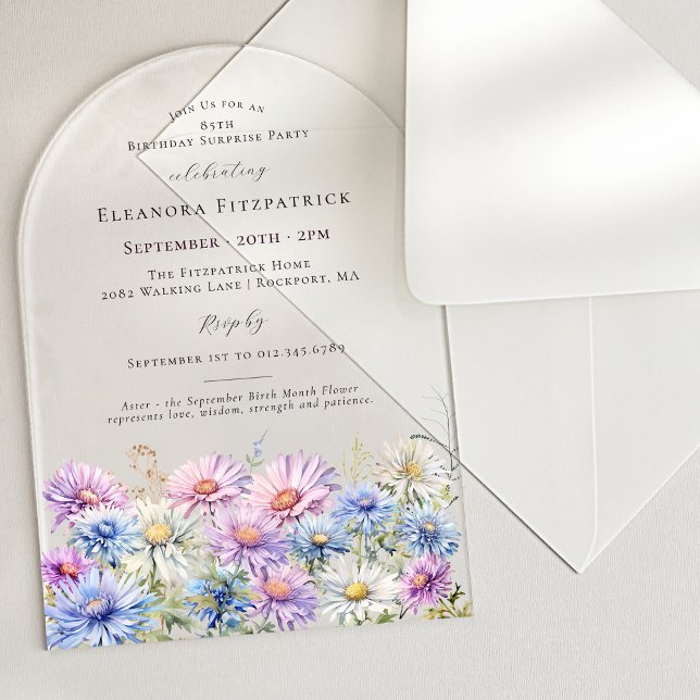 SURPRISE PARTY ARCH 85 September Birth Flower Acrylic Invitations (Creator Uploaded)