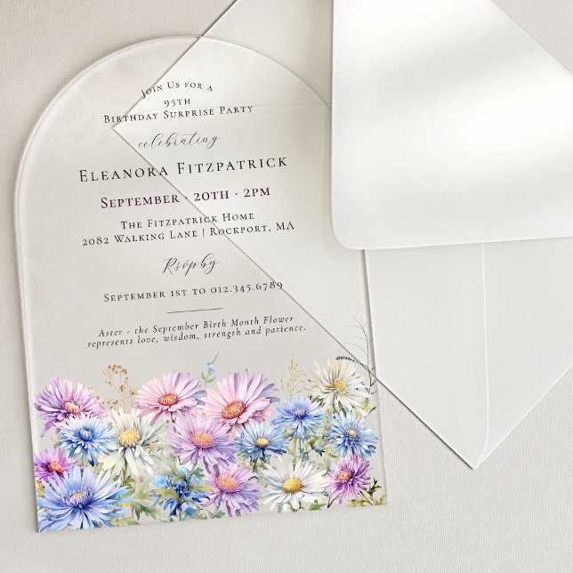 SURPRISE PARTY ARCH 95 September Birth Flower Acrylic Invitations (Creator Uploaded)