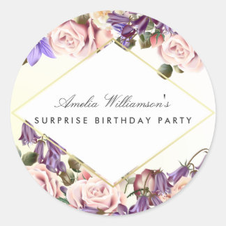 Surprise Party | Beautiful Bluebells and Roses Classic Round Sticker