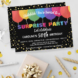 Surprise Party Birthday Invitation Fun Balloons<br><div class="desc">Celebrate someone special with this festive surprise birthday party invitation featuring colourful balloons and fun gold confetti.  Just add your custom text to personalise - perfect for kids,  teens and adults.</div>