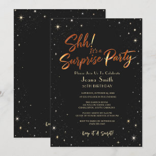 Surprise Party Black Gold Starry Night Birthday Invitation