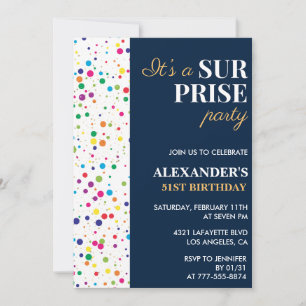 Surprise party Confetti Navy blue 51st birthday Invitation