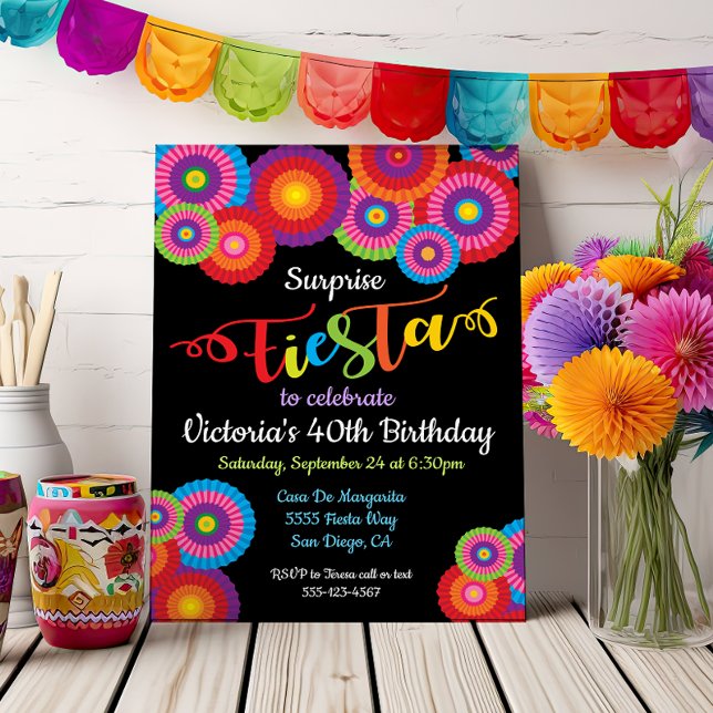 Surprise Party Fiesta Paper Flower Fans Invites (Creator Uploaded)