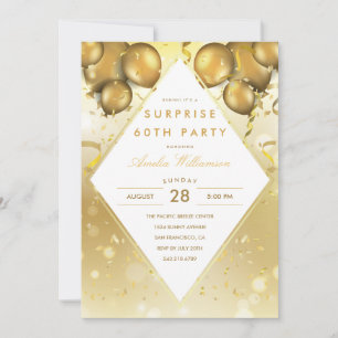 Surprise Party   Glam Gold Balloons & Confetti Invitation