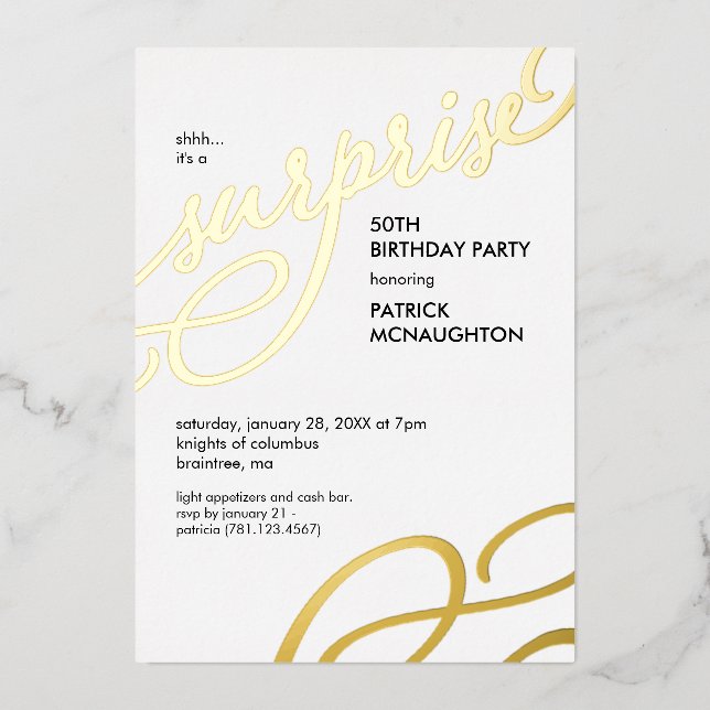 Surprise Party Gold Foil Invitation (Front)