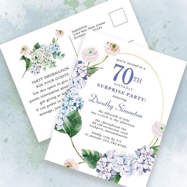 Surprise Party Hydrangea Rose 70th Birthday Postcard (Creator Uploaded)