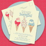 Surprise Party Ice Cream 90th Birthday Invitation Postcard<br><div class="desc">New for Summer 2024. Our "Ice Cream,  You Scream We All Scream Surprise!" invitation postcard. Three retro watercolor ice cream cones with patriotic red,  white and blue ice cream and sprinkles take centre stage above your birthday party details.</div>
