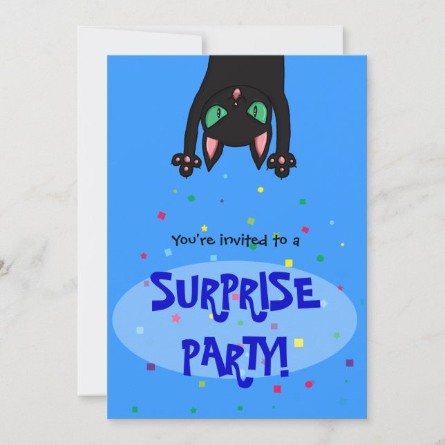 Surprise Party Invitation black cat confetti (Front)